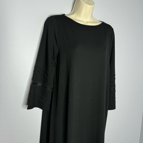 J. Jill Wearever Collection Black 3/4 Flare Sleeve Knit Jersey Dress Casual S - Picture 2 of 8